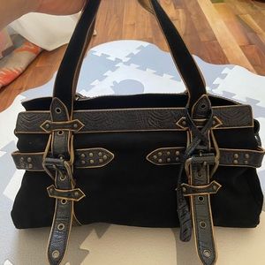 Giuseppe Zanotti Black/Gold Suede Leather Satchel
